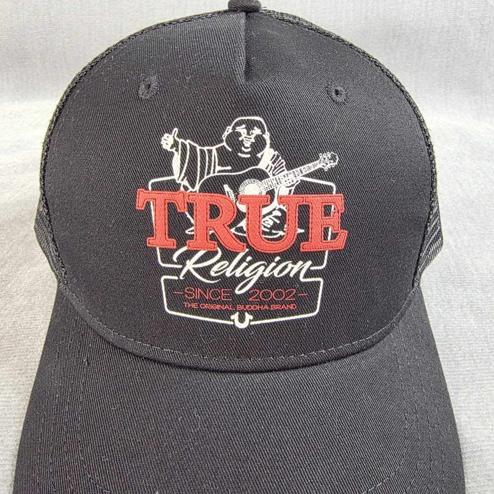 True Religion Hat Cap Snap Back One Size Black Original Buddha  Trucker Mens NWT